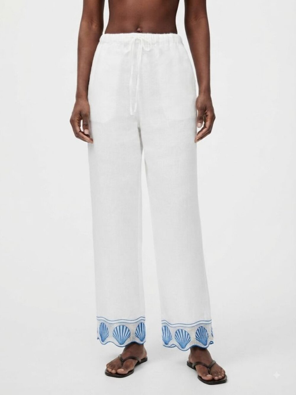 NWT Rails Tildi White Shell Embroidered Drawstring Wide Leg Pants Size Large - Picture 1 of 8